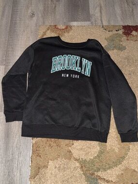 SHEIN Black Crewneck Sweatshirt with Teal 'BROOKLYN' Print